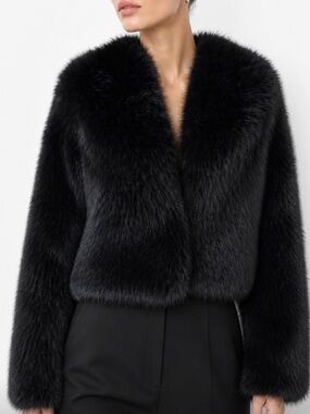 ZARA Black Faux Fur Cropped Jacket Size XS